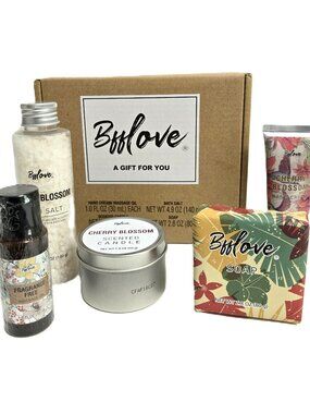 BFFLOVE Gift Set - 5 pcs Cherry Blossom Spa Hand Cream, Bath Salt, Soap, Candle